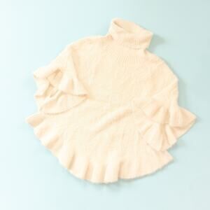 Anthropologie Akemi Kin Turtleneck Soft Knit Ruffle Hem Poncho Sweater One Size